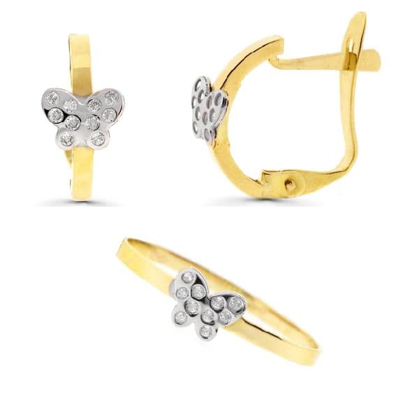 JUEGO  COMUNIÓN MARIPOSA BLANCA. ORO 18K 