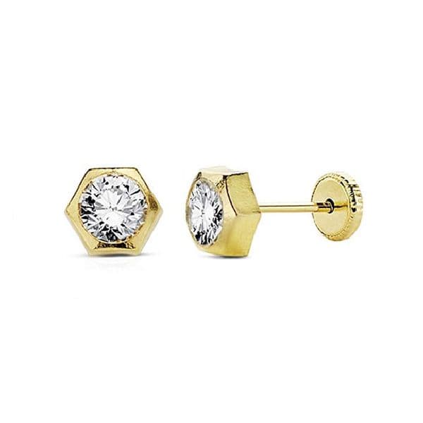 PENDIENTES HEXAGONO 5MM ORO 18K