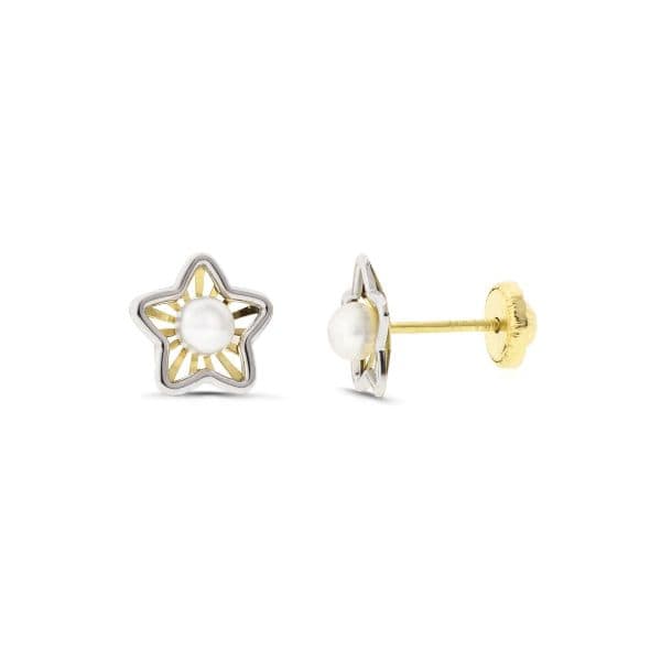 PENDIENTES ESTRELLA PERLADA. ORO 18K
