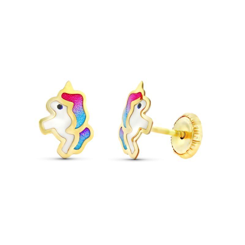 PENDIENTES UNICORNIO. ORO 18K