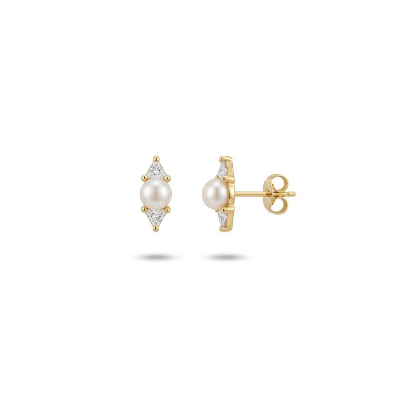 PENDIENTES OA 10X4MM 2 CIRC. TRIANGULAR Y PERLA 4MM PRESION