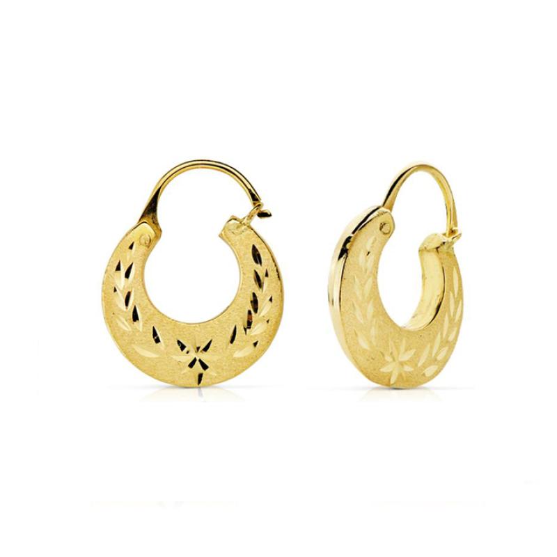 PENDIENTE ASA DE BRASERO 13MM TALLADAS POR AMBAS CARAS ORO