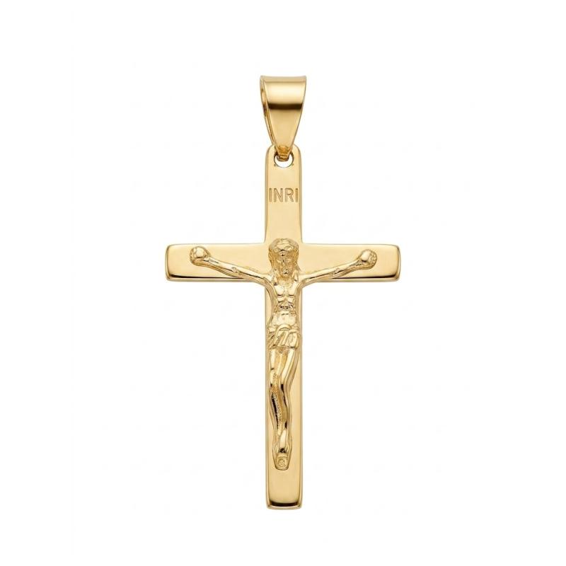 CRUCIFIJO PLANO GRANDE CON CADENA. PLATA CHAPADA