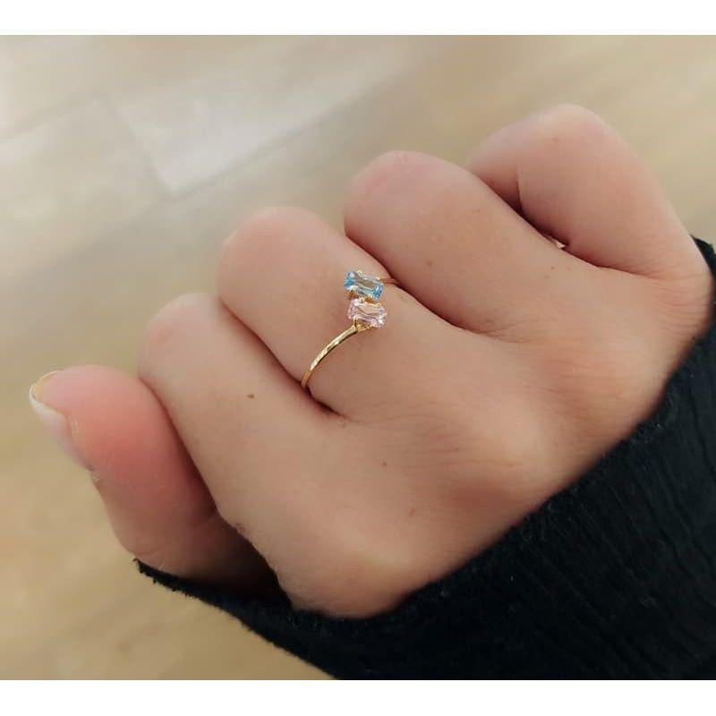 ANILLO DUO PIEDRA. ORO 18K